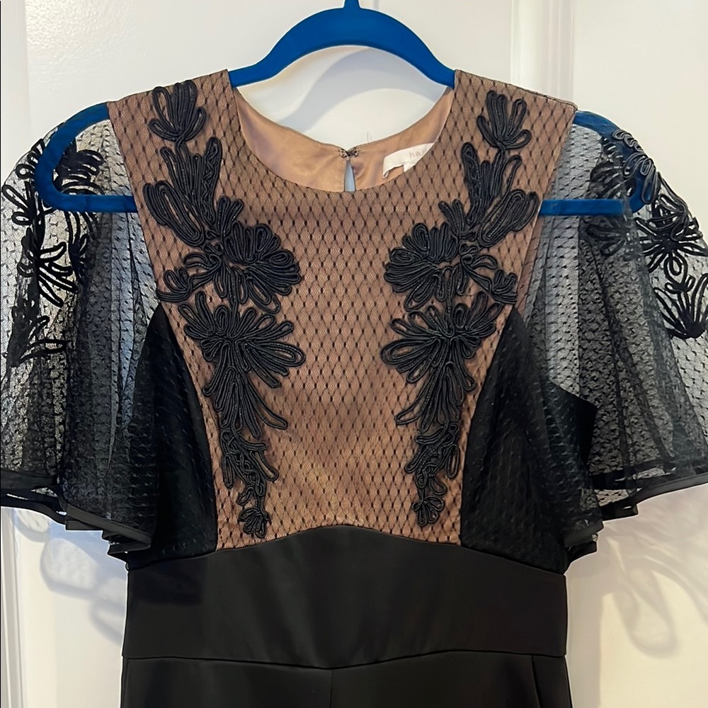 Elegant Black and Tan jumpsuit with Lace Details
